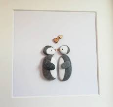 Penguin Pebble Picture Pebble Art Handmade Home Decor Framed Etsy Pebble Art Pebble Pictures Penguin Art