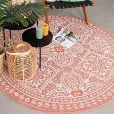 rond buitenkleed summer oriental roze vloerkleed lichtblauw oranje patroon