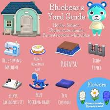 She has dark, wide eyes and light pink blush. Bluebear Yard Guide Animalcrossing Animal Crossing Characters Animal Crossing New Animal Crossing