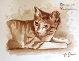 Mar Estrada Art Practica Con Cafe Soluble Sobre Papel Acuarela Practica Cafesoluble Coffee Gatita Pintura Painting Cat Facebook