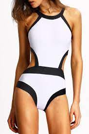 One Piece Fashion Color Block Swimsuit So107 Black And White Swimsuit White Swimwear Black Swimwear