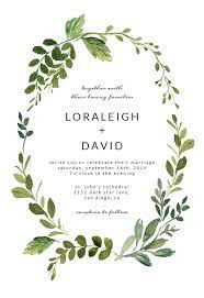Green Wreath Wedding Invitation Template Greetings Island Free Wedding Invitation Templates Electronic Wedding Invitations Wedding Invitations Leaves