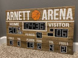 Decorate Your Nursery With A Customized Basketball Scoreboard Made Out Of Reclaimed Wood Palle Basketball Scoreboard Football Scoreboard Football Decorations