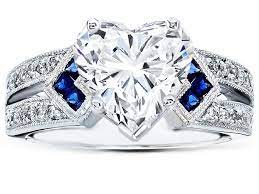 Heart Shape Diamond Engagement Ring Trio Blue Sapphire Double Diamond Band Heart Shaped Engagement Rings Sapphire Engagement Ring Blue Heart Shaped Diamond