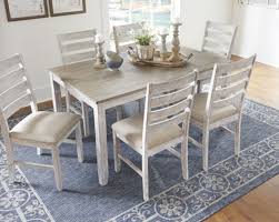 Burlap is a popular fabric for the farmhouse window. 7pc Farmhouse Dining Room Table Set In Weathered White Skempton