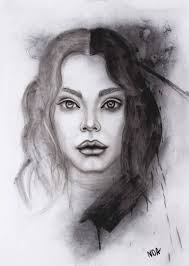 Beautiful Women Grey Charcoal Drawing