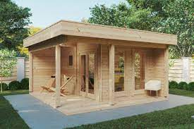 Garten Saunahaus Mini Hansa Sauna Lounge 12m 44mm 5x5m