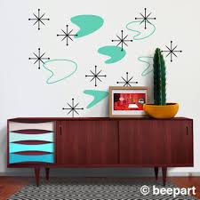 Boomerang Mid Century Wall Decal Set Starburst Wall Decals Vintage 50s Design Retro Boomerang Decor Retro Home Decor Retro Home Retro Interior Design