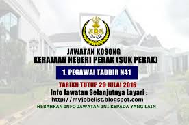 Government, perak career in pejabat suk negeri perak, jawatan kosong pejabat suk negeri perak, jobs at pejabat suk negeri perak, pejabat suk negeri perak recent posts jawatan kosong at kementerian kerja raya Jawatan Kosong Kerajaan Negeri Perak Suk Perak 29 Julai 2016