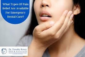 What types of pain relief are available for emergency dental care?