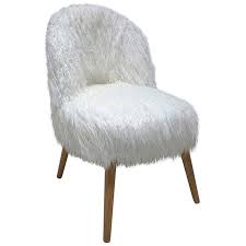 Wood & faux leather accent chair with arms: Jeco Faux Fur Accent Chair In White F Af009