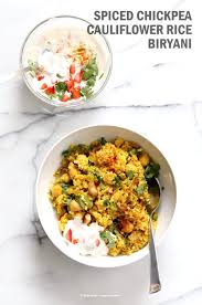 Chickpea Cauliflower Rice Biryani With Tomato Raita Vegan Richa Recipe Biryani Spiced Chickpeas Chickpea