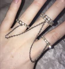 90s italian hoop earrings fraboso. Silver Chain Rhinestone Triple Rings Gothic Jewelry Y2k 90s Diamante Ring Sold By Colossus On Storenvy