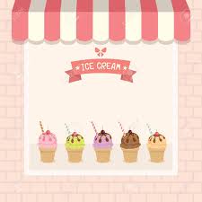 Delicious ice cream design on sky background. Ice Cream Cafe Shop Showcase Decorated With Awning And Brick Royalty Free Cliparts Vectors And Stock Illustration Image 75642567