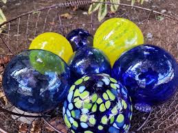 Blue And Yellow Floats Set Of Seven 2 5 3 5 Decorative Glass Balls Nautical Pond Spheres Hand Blown Glass Ball Glass Blowing Hand Blown Glass Glass Floats