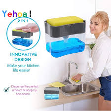 Yehoa Dishwash Dispenser Soap Dispenser Sponge Box Holder Kitchen Tools Soap Pump Liquid Sponge Holder Soap Caddy Shopee Malaysia