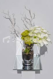 Modern Artificial Ivory Calla Lily And Green Achillea Floral Table Arrangement Artif Unique Floral Arrangements Artificial Flowers Wedding Flower Arrangements