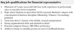 The role of the finance officer involves providing financial and administrative support to colleagues finance officer job description should highlight the need for candidates who are focused on outcomes, excellent problem solvers and strong communicators. Financial Representative Job Description