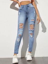 Light Wash Ripped Skinny Jeans Shein Ripped Skinny Jeans Outfit Ripped Skinny Jeans Skinny Jeans