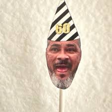 60th Birthday Cupcake Toppers With Face and Birthday Hat (12 Count),  Sixtieth, 60, Sixty, Custom, Personalized, Gold Glitter, Silver Glitter