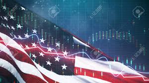 Creative American Flag With Forex Chart On Blurry Background