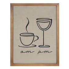 Uniek Am Coffee Pm Wine Embroidered 14 X 18 Framed Wall Art Natural Kitchen Decor Wall Art Kitchen Wall Art Diy Frames On Wall