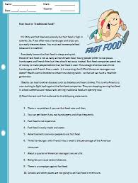fast food reading comprehension worksheet