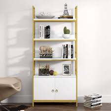 I don't have dye, paint or markers at home. Gold Bookcase With Door 4 Tier White Etagere Standard Bookshelf With Storage Cabinet Modern Book Shelves