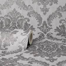 Retro vintage crown textured wallpaper retro floral design wallpaper 1980/90s. Tulsa Damask Wallpaper Crown Black Charcoal Grey Textured Glitter Classic Ebay