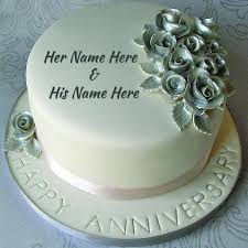 Write Your Name On Round Flower Anniversary Cake Online Set As Whatsapp Dp Or Profile In 2020 Happy Anniversary Cakes Silver Wedding Anniversary Cake Anniversary Cake