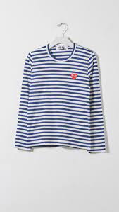 Comme Des Garcons Play Striped T Shirt In Blue And White With Red Heart Stripe Tshirt Long Sleeve Tshirt Men Striped