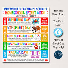 Homeschool Spirit Week Itinerary Schedule Daily Weekly Calendar School Pto Pta Kids Fun Schedule Planner Printable Editable Template In 2020 School Spirit Week Spirit Week Homeschool