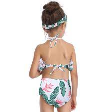 Girls Floral Ruffled Swimsuit And Headband Floral Sponsored Girls Ruffled Headband Adver Bathing Suit Bikini Bathing Suits Matching Swimwear