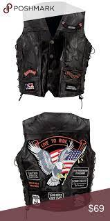 4x Rock Design Genuine Buffalo Leather Vest Black Leather Vest Vintage Denim Vest Clothing Patches