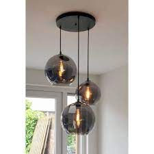 3 lichts hanglamp balloon i metallic smoke zwart ronde plafondplaat 35 cm mijn blog in 2021 dining room lighting hanging lamps living room lamps living room