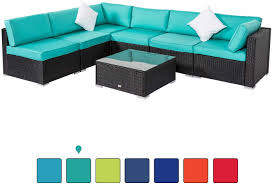 Kinbor 7pcs Outdoor Patio Furniture Sectional Pe Rattan Wicker Rattan Sofa Set With Blue Cushions Walmart Com In 2020 Sectional Patio Furniture Outdoor Sectional Furniture Sofa Set