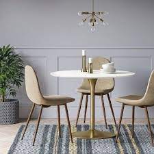 Our collection of white dining tables and black dining tables make for an artful arrangement. Braniff Round Dining Table Metal Base Brass Project 62 Round Dining Table Dining Room Small Circle Dining Table