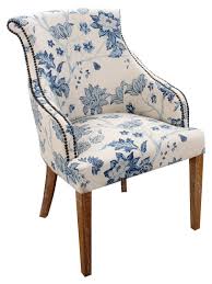 Fabric Chair With Blue Flowers Print And Wooden Legs Upholstered Chairs Chair Fabric Armchairs