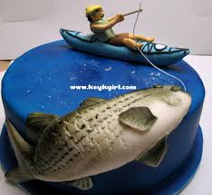 Fishing cake with fisherman fish ducks cattails. Fish Birthday Cakes