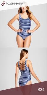 nwt blue stripe one piece swimsuit merona small this blue