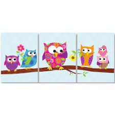 Stupell Industries The Kids Room Owls On Branch Triptych 3 Pc Wall Plaque Set Owl Wall Art Art Wall Kids Kids Wall Art Print