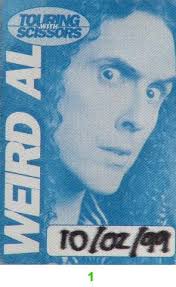 Weird Al Yankovic Backstage Pass from Marin Veterans Memorial Auditorium,  Oct 2, 1999 at Wolfgang's