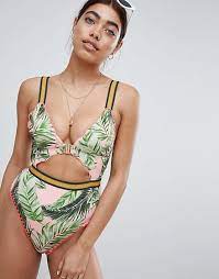 River Island Floral Print Scallop Elastic Swimsuit Swimwear Beachwear Swimwear Fashion Latest Fashion Clothes