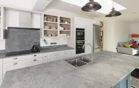Light grey kitchen with white quartz worktops in preston. Grey Concrete Quartz Worktops From Mayfair Granite