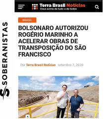 Soberanistas Nacional - Da TL de Flávio Bolsonaro O ministro Rogério  Marinho já tem o aval do presidente Jair Bolsonaro para agilizar as obras  de transposição do Rio São Francisco e a