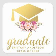 Graduate Gold Pink Watercolor Floral Square Sticker Zazzle Com In 2021 Graduation Wallpaper Floral Watercolor Flower Graduation Cap