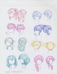 1300x1300 hair styling for woman drawing set 1. Manga Interest Colored Girl Chibi Hair