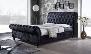 By os home and office. Black Velvet Diamond Tufted Sleigh Bed King Upholstered Bed Upholstered Sleigh Bed Queen Upholstered Bed