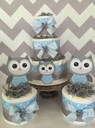 Set Of 3 Owl Diaper Cake Centerpieces In Blue And Gray Owl Owl Baby Shower Owl Baby Shower Decorations Snoopy Baby Shower