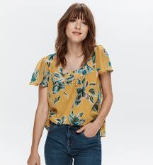 Blouse beige aux fines rayures taupe. Patterned Voile Blouse Multicolour Print Women Shirts Tunics Promod